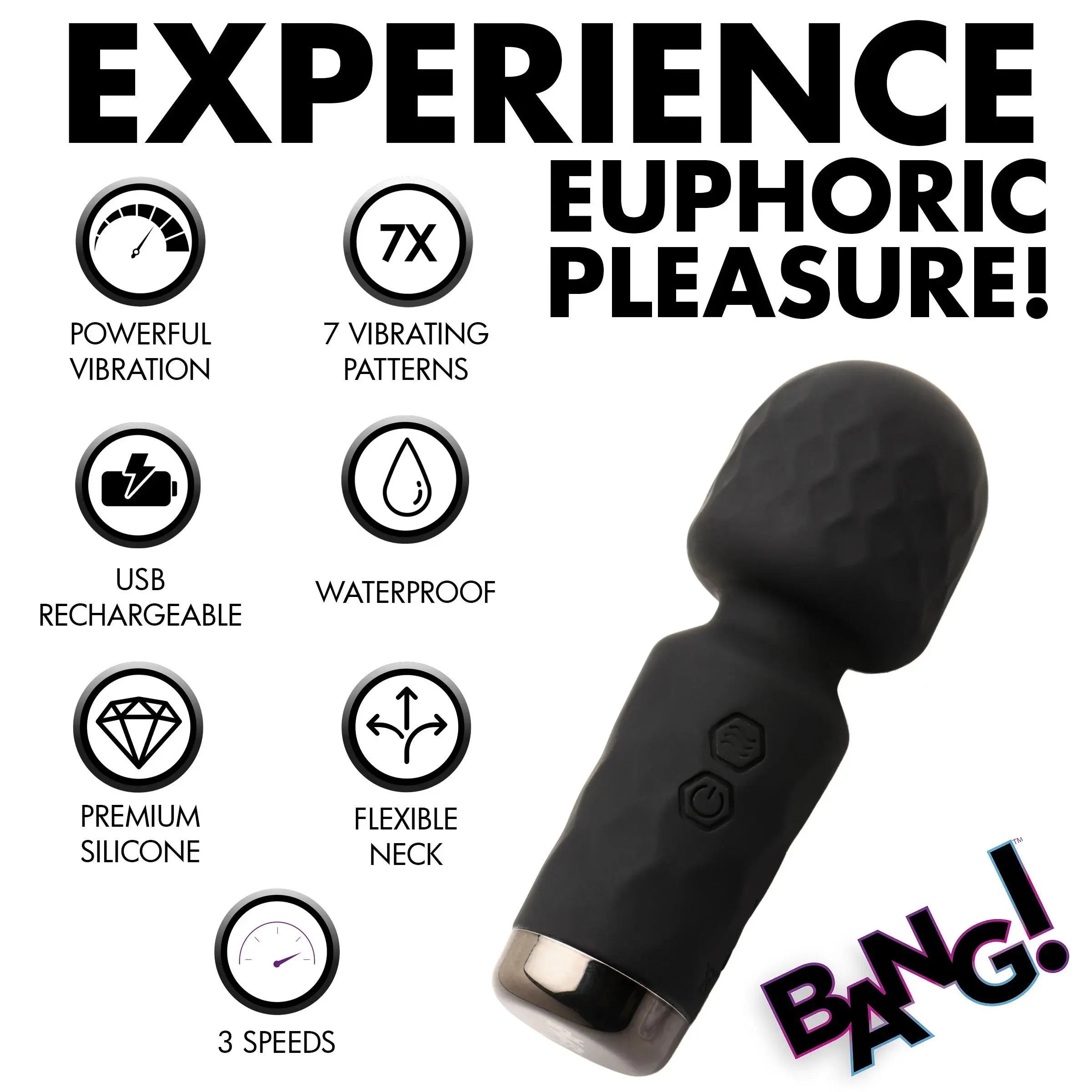 10x Mini Silicone Wand -  Black XR Brands Bang