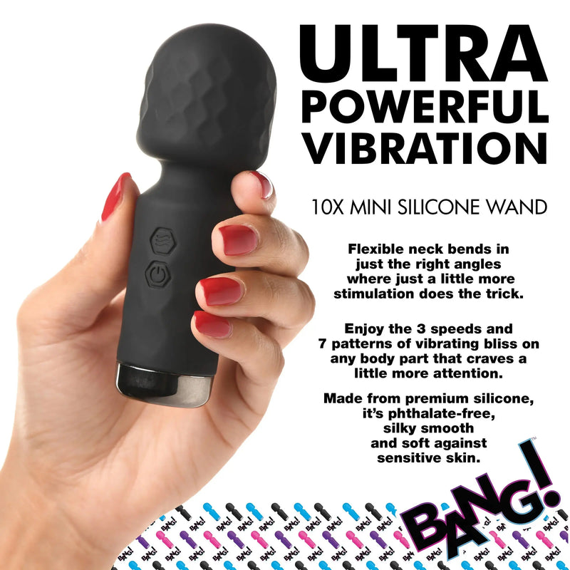 10x Mini Silicone Wand -  Black XR Brands Bang