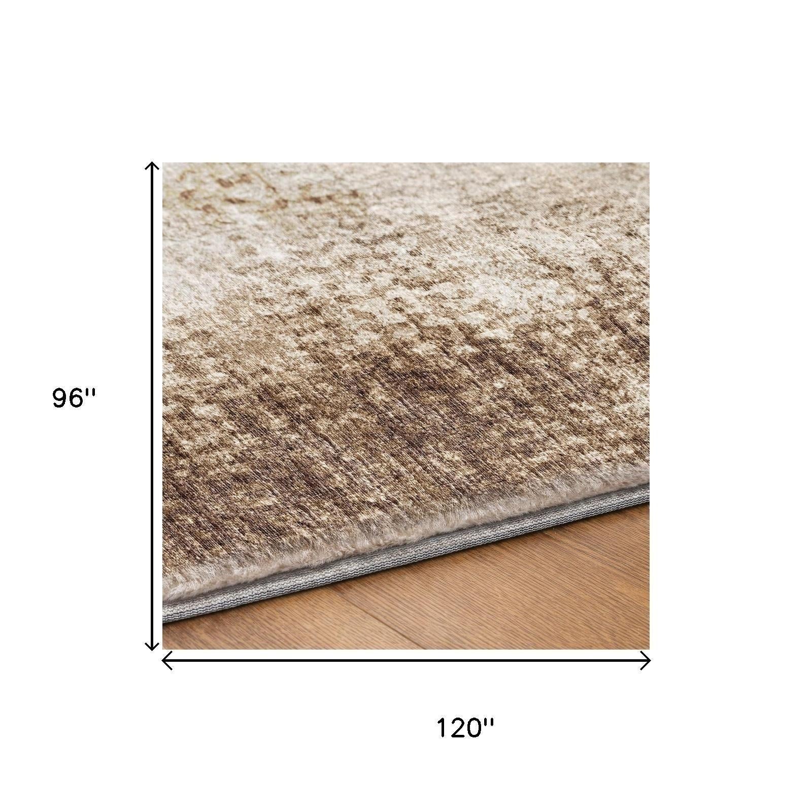 8' X 10' Brown And Ivory Abstract Shag Washable Area Rug With UV Protection - Home & Garden