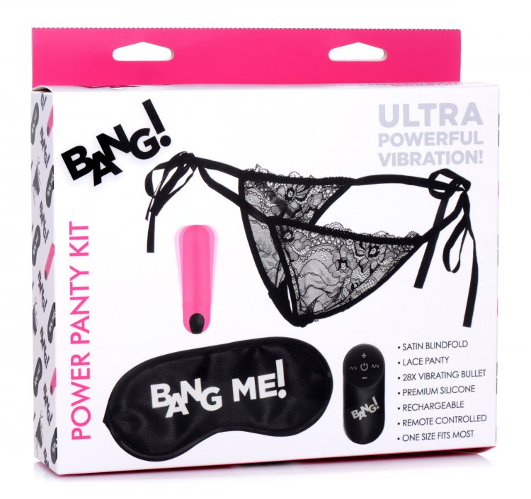 Bang! Power Panty Lace Panties Bullet & Blindfold Kit Pink - GreatEagleInc