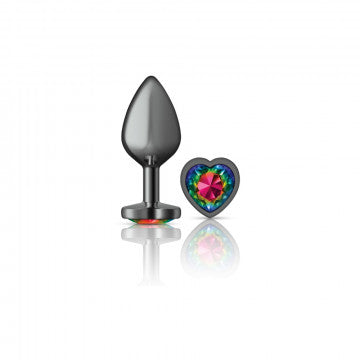 Cheeky Charms Heart Rainbow Gunmetal Butt Plug - GreatEagleInc