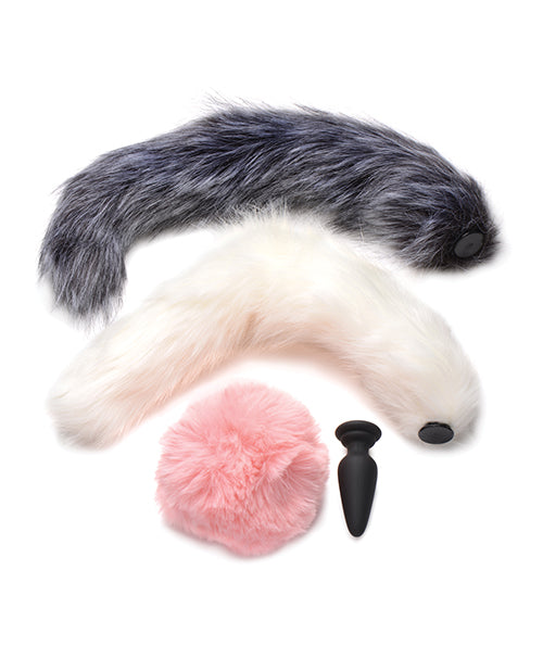 Tailz Snap On Silicone Anal Plug W/3 Interchangeable Tails - Asst Colors - GreatEagleInc