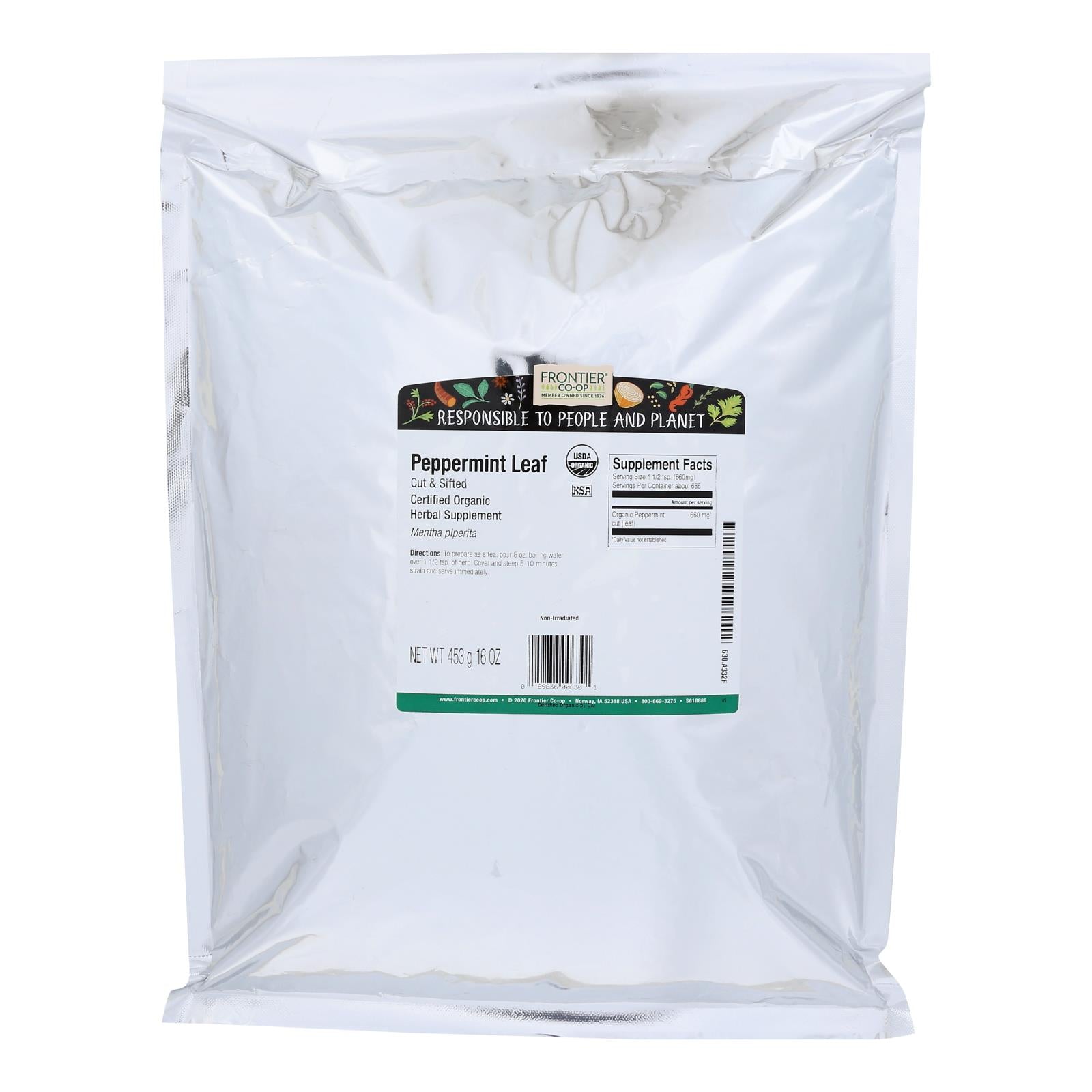 Frontier Herb Peppermint Leaf Organic Cut And Sifted - Single Bulk Item - 1lb - GreatEagleInc