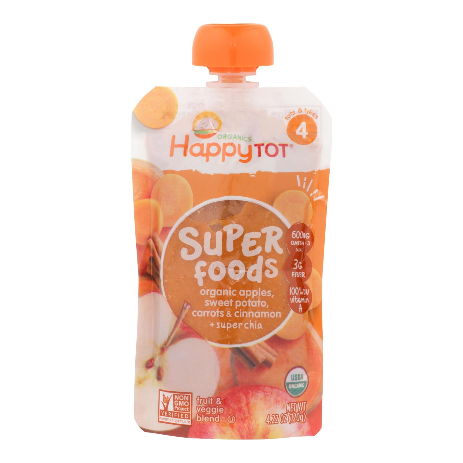 Happy Baby Happytot Organic Superfoods Sweet Potato Apple Carrot And Cinnamon - 4.22 Oz - Case Of 16 - GreatEagleInc