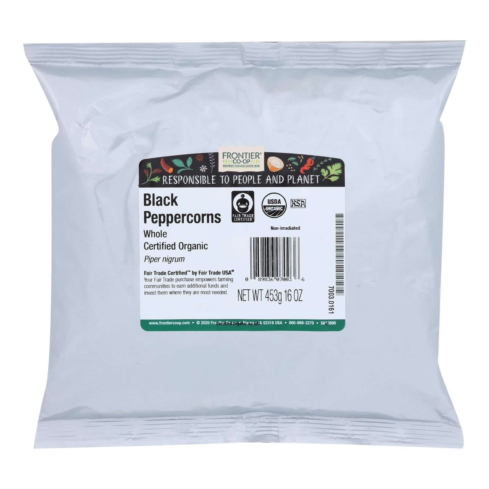 Frontier Herb Peppercorns Organic Fair Trade Certified Whole Black - Single Bulk Item - 1lb - GreatEagleInc
