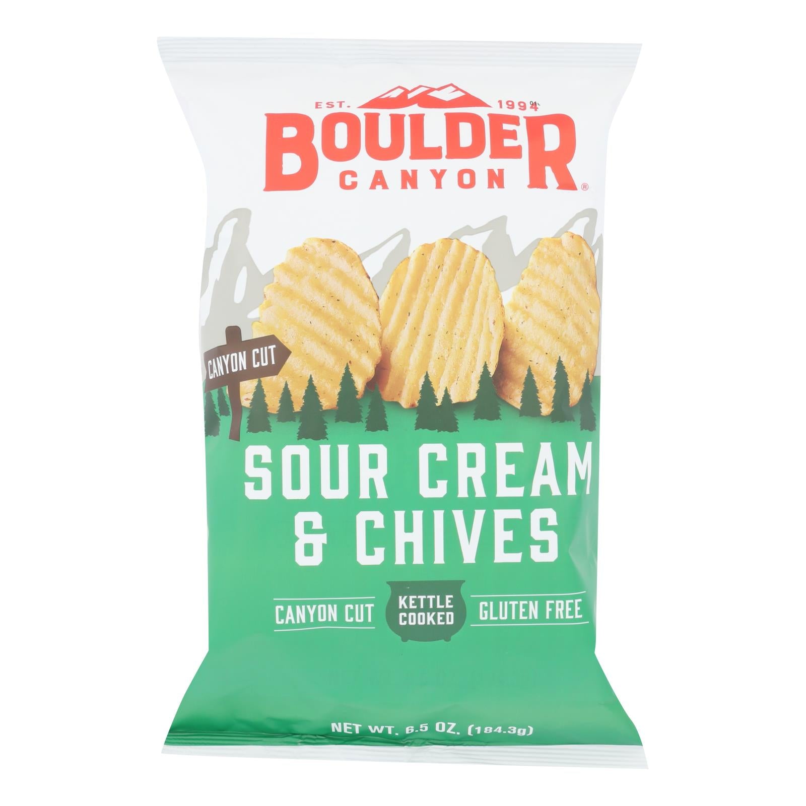 Boulder Canyon - Kettle Cooked Canyon Cut Potato Chips -sour Cream & Chives - Case Of 12 - 6.5 Oz - GreatEagleInc