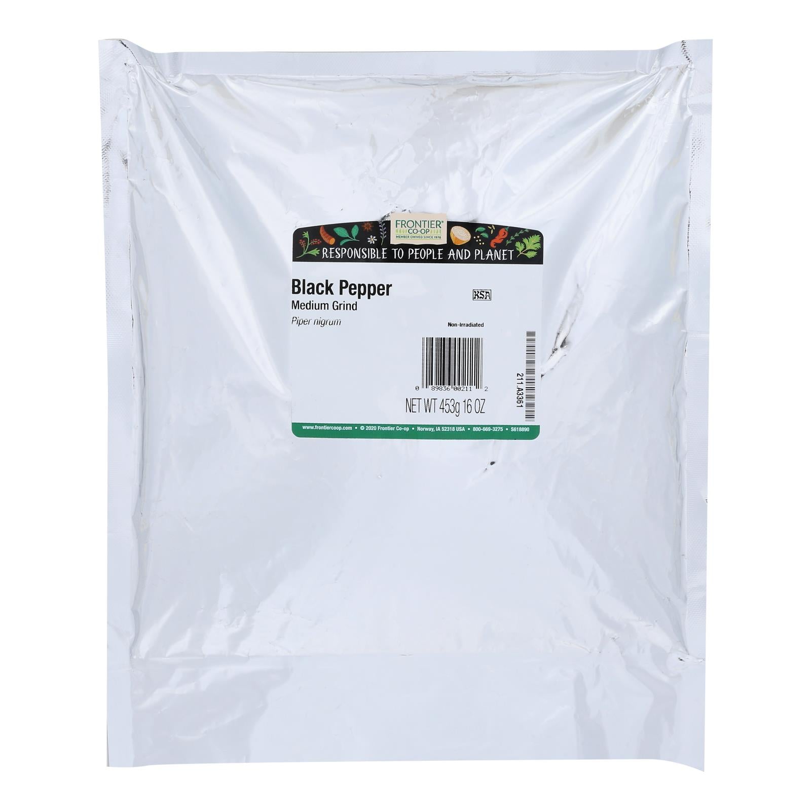 Frontier Herb Pepper Black Medium Grind Dustless 30 Mesh - Single Bulk Item - 1lb - Eco-Friendly Home & Grocery