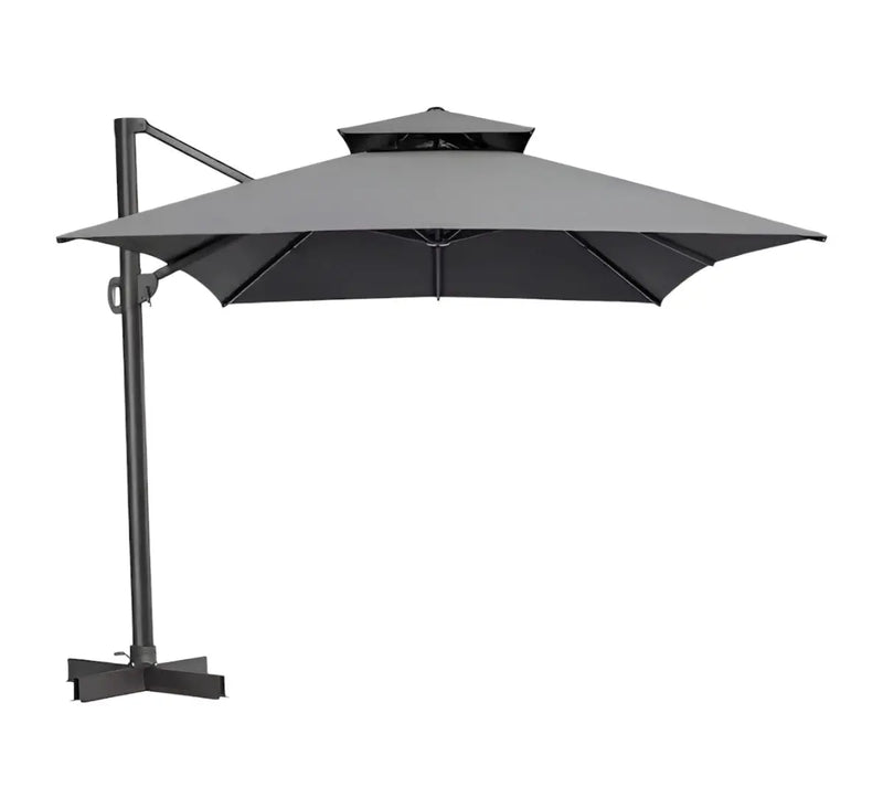 113" Dark Gray Polyester Rectangular Tilt Cantilever Patio Umbrella With Stand Homeroots Outdoor