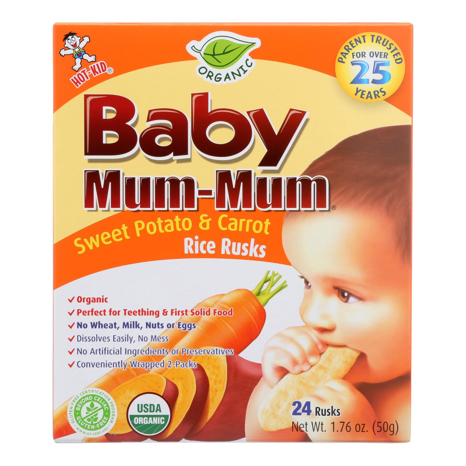 Baby Mum Mum Organic Baby Teeth Rice Rusk Organic Rick Snack With Sweet Potato And Carrot Flavor  - Case Of 6 - 1.76 Oz - GreatEagleInc