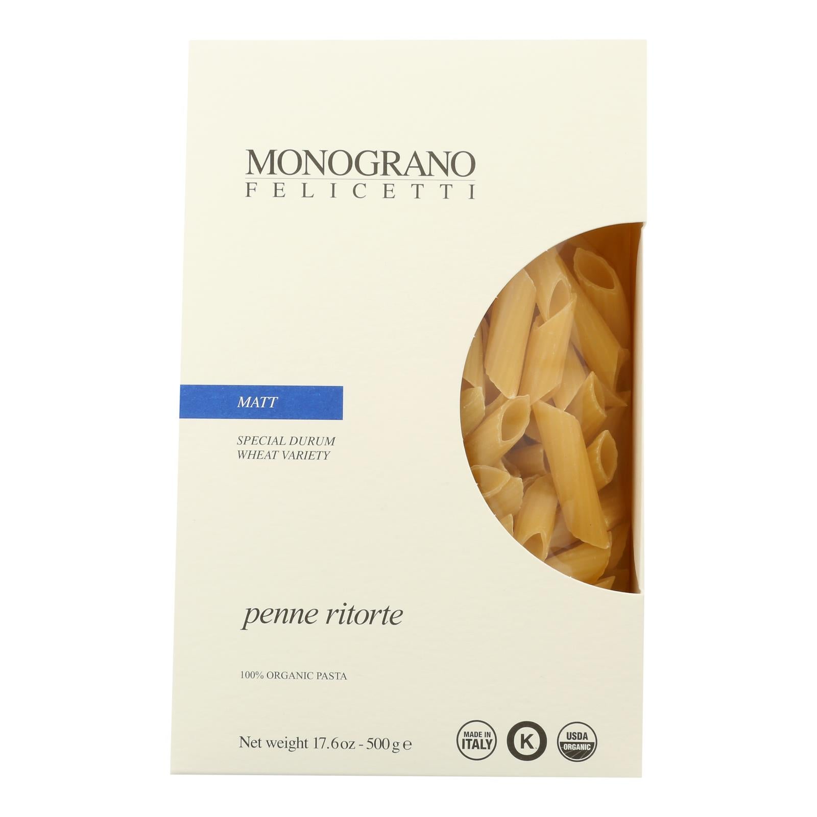 Monograno - Matt Organic Penne Ritorte - Case Of 8 - 17.64 Oz - GreatEagleInc