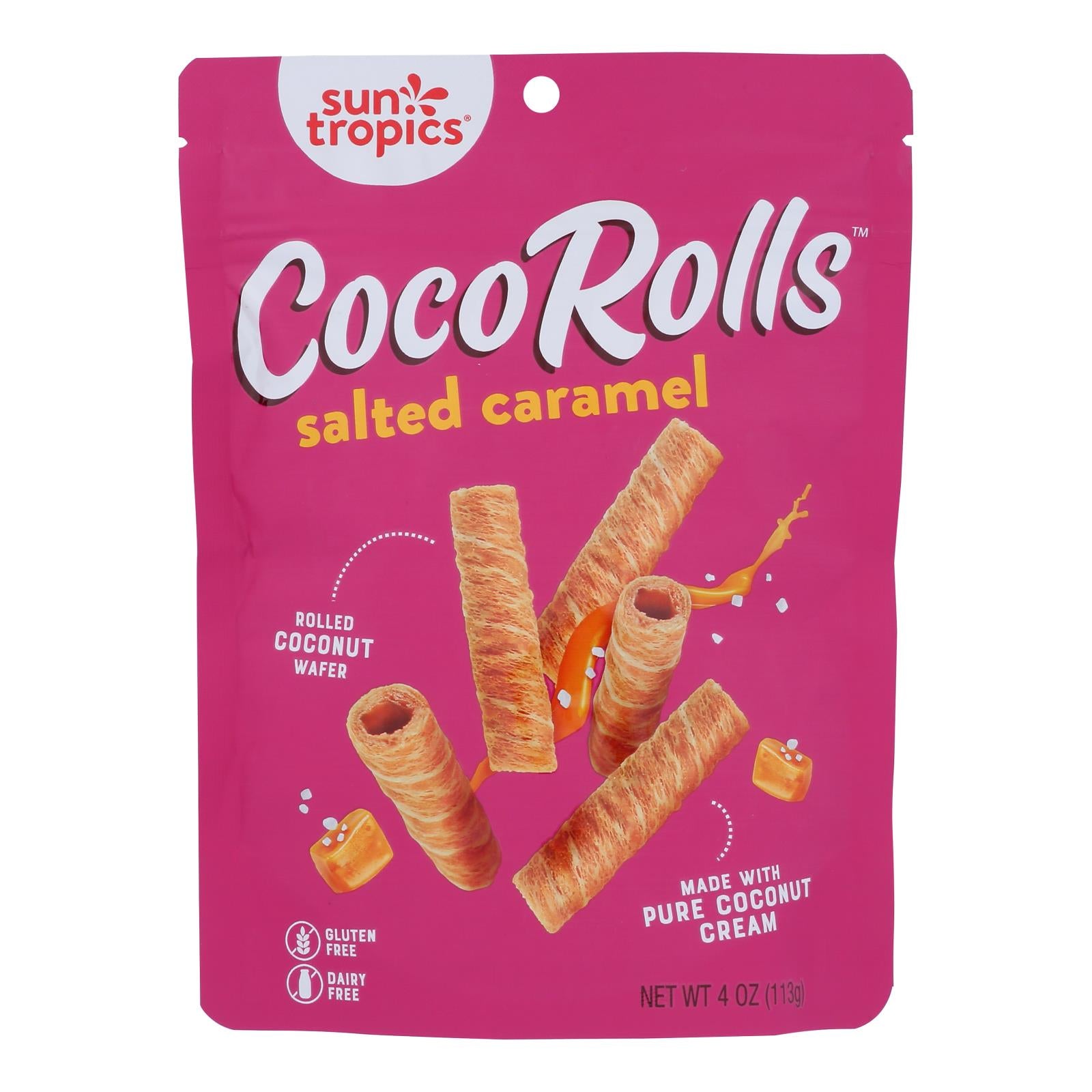 Sun Tropics Coco Rolls Salted Caramel, Rolled Coconut Wafer  - Case Of 12 - 4 Oz - GreatEagleInc
