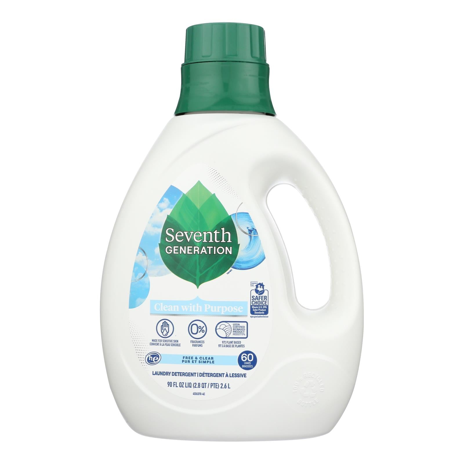 Seventh Generation - Liquid Laundry Free And Clear - Case Of 4-90 Fz - GreatEagleInc
