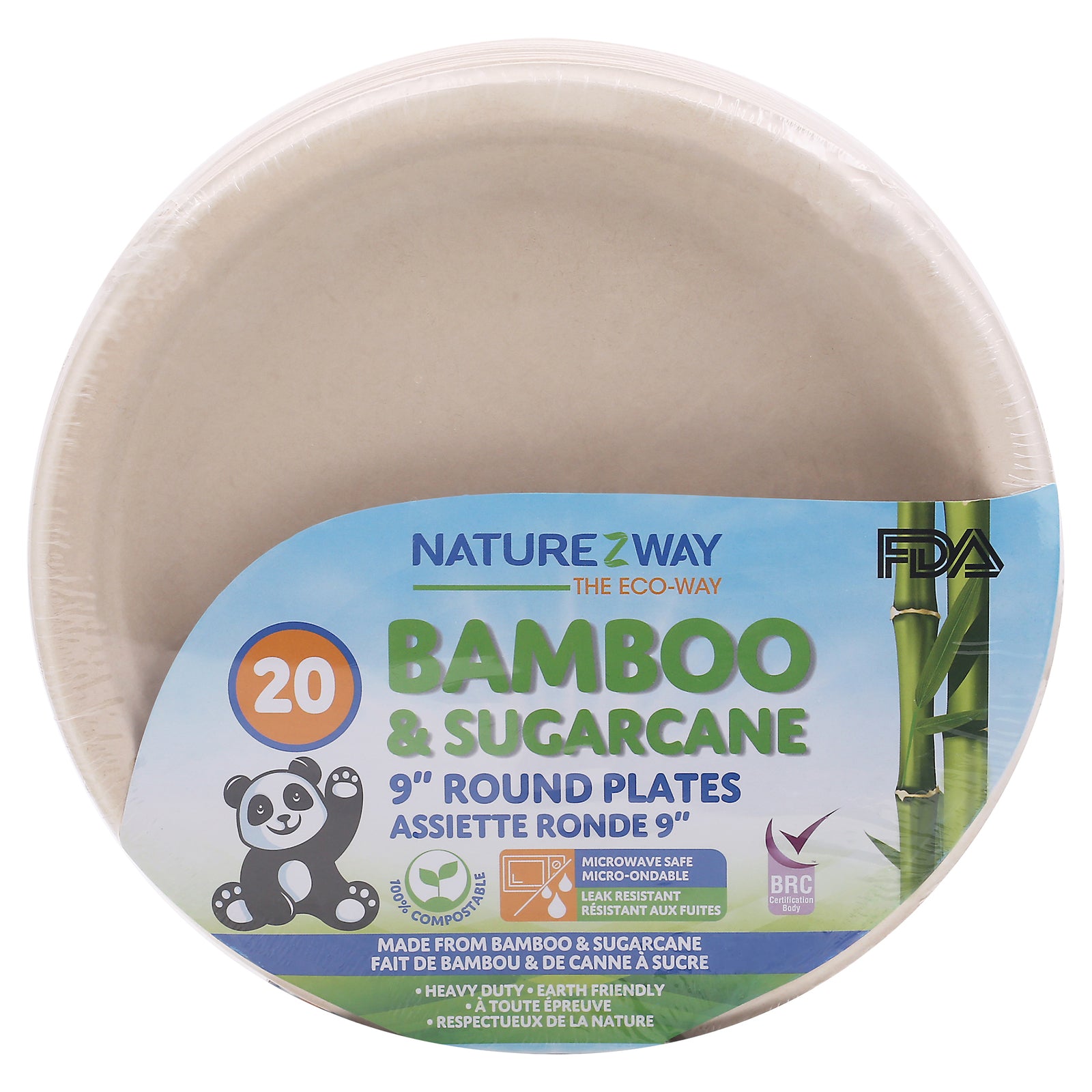 Naturezway - Plate Bmboo Rnd 9in 20ct - Case Of 12-20 Ct - GreatEagleInc
