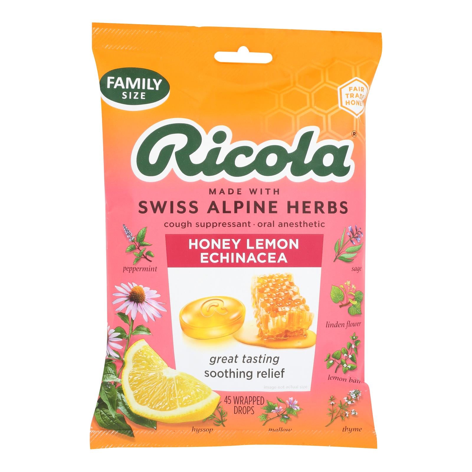 Ricola - Cough Drop Ech Honey Lemon - Case Of 6-45 Ct - GreatEagleInc
