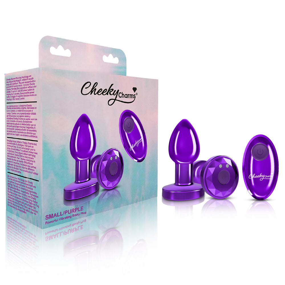 Cheeky Charms - Rechargeable Vibrating Metal Butt  Plug With Remote Control - Purple - Small - GreatEagleInc