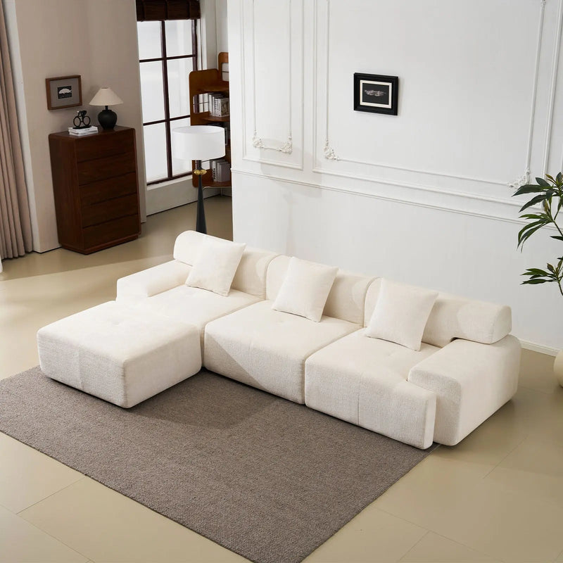 118" Beige Chenille Modular Sofa With Ottoman And Toss Pillows Homeroots Living Room