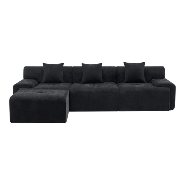 118" Black Chenille Modular Sofa With Ottoman And Toss Pillows Homeroots Living Room