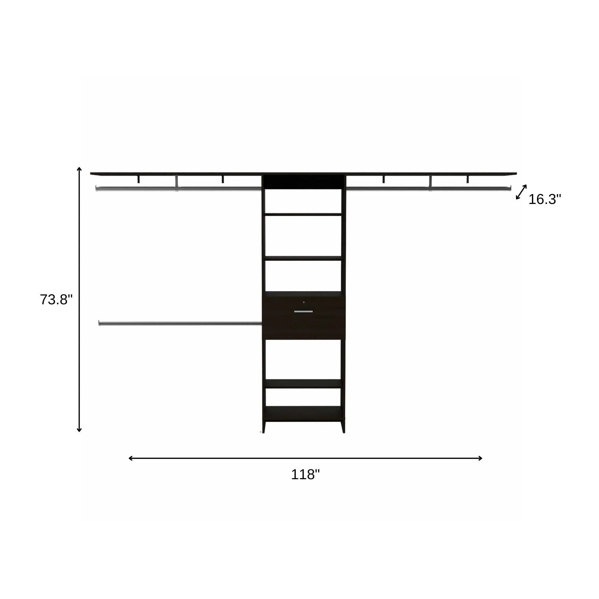 118" Black Wood Closet System Homeroots Office