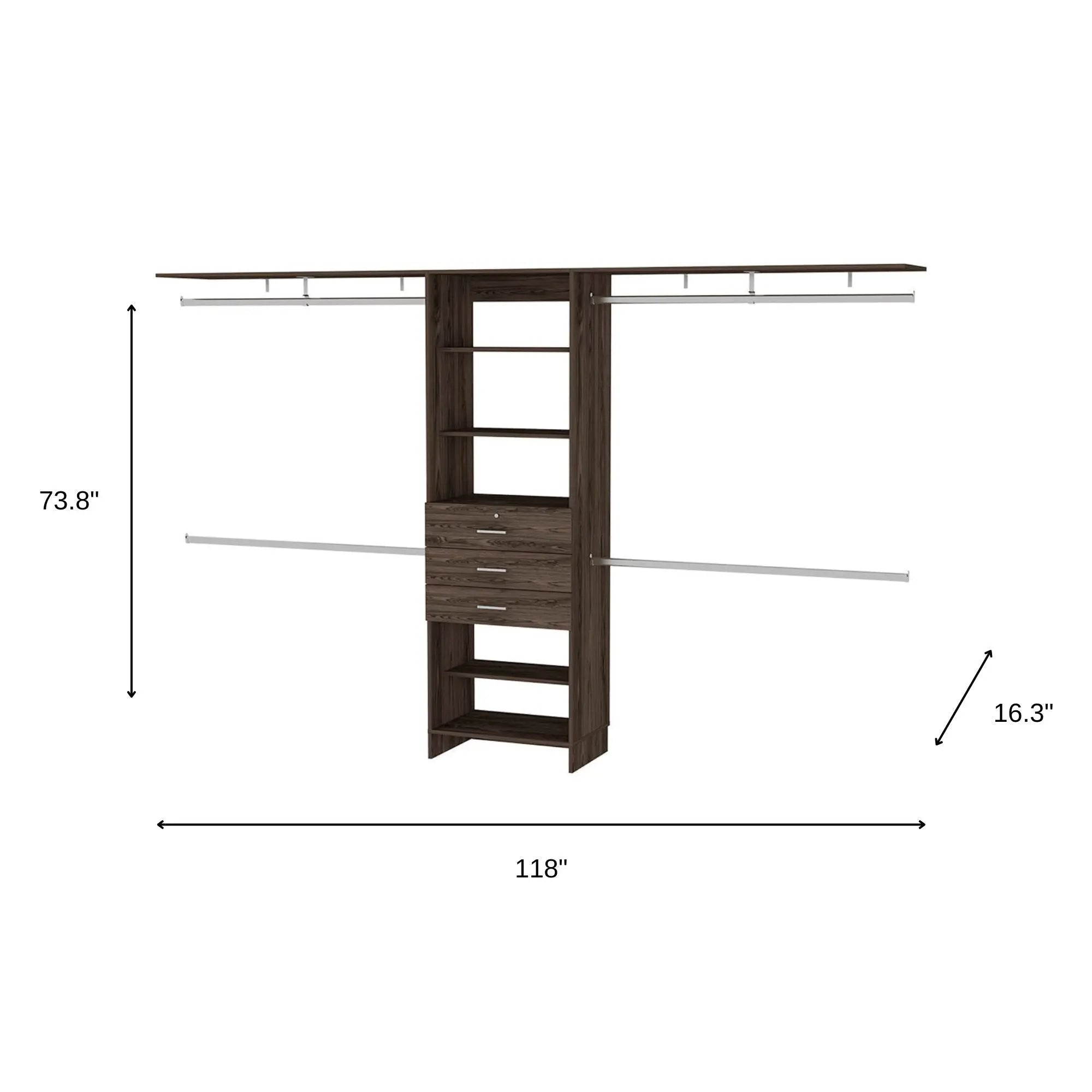 118" Dark Brown Wood Closet System Homeroots Office