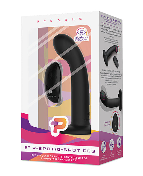 Pegasus 6" Rechargeable P-spot G-spot Peg W/adjustable Harness & Remote Set - Black - GreatEagleInc