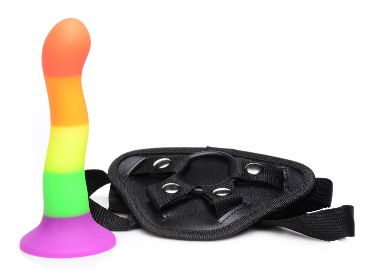 Strap U Proud Rainbow Silicone Dildo W/ Harness (out Mid Aug)