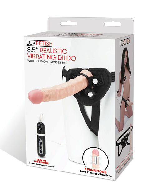 Lux Fetish 8.5" Realistic Vibrating Dildo W/strap On Harness Set - GreatEagleInc