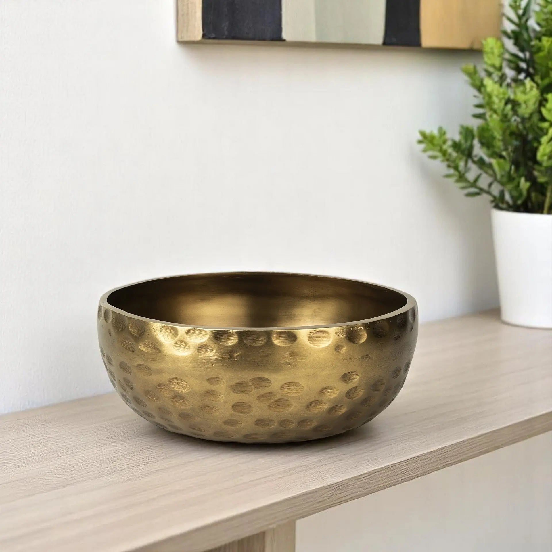 11" Antiqued Brass Hammered Artisan Round Centerpiece Bowl - GreatEagleInc