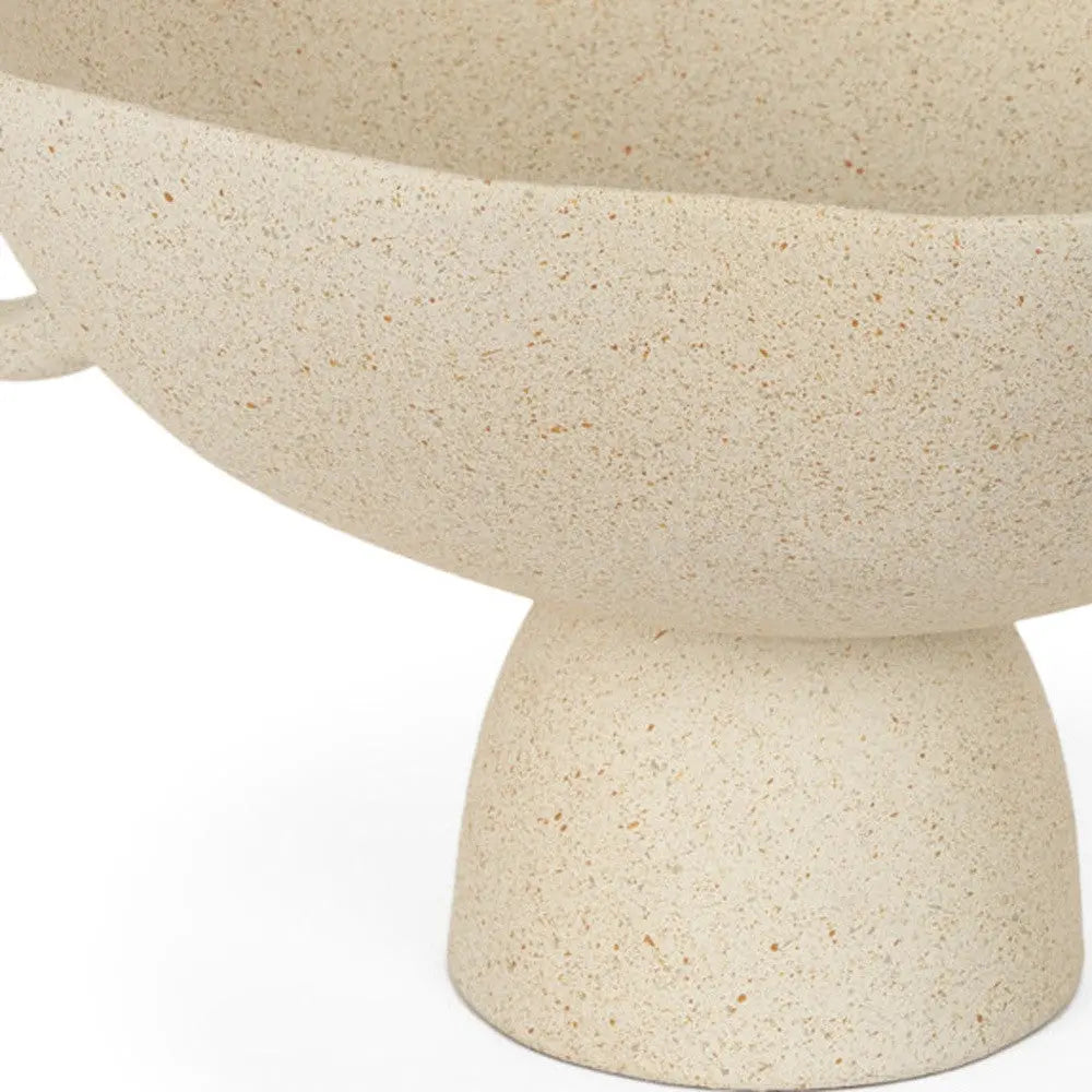 11" Beige Cast Aluminum Round Pedestal Centerpiece Bowl With Handles - GreatEagleInc