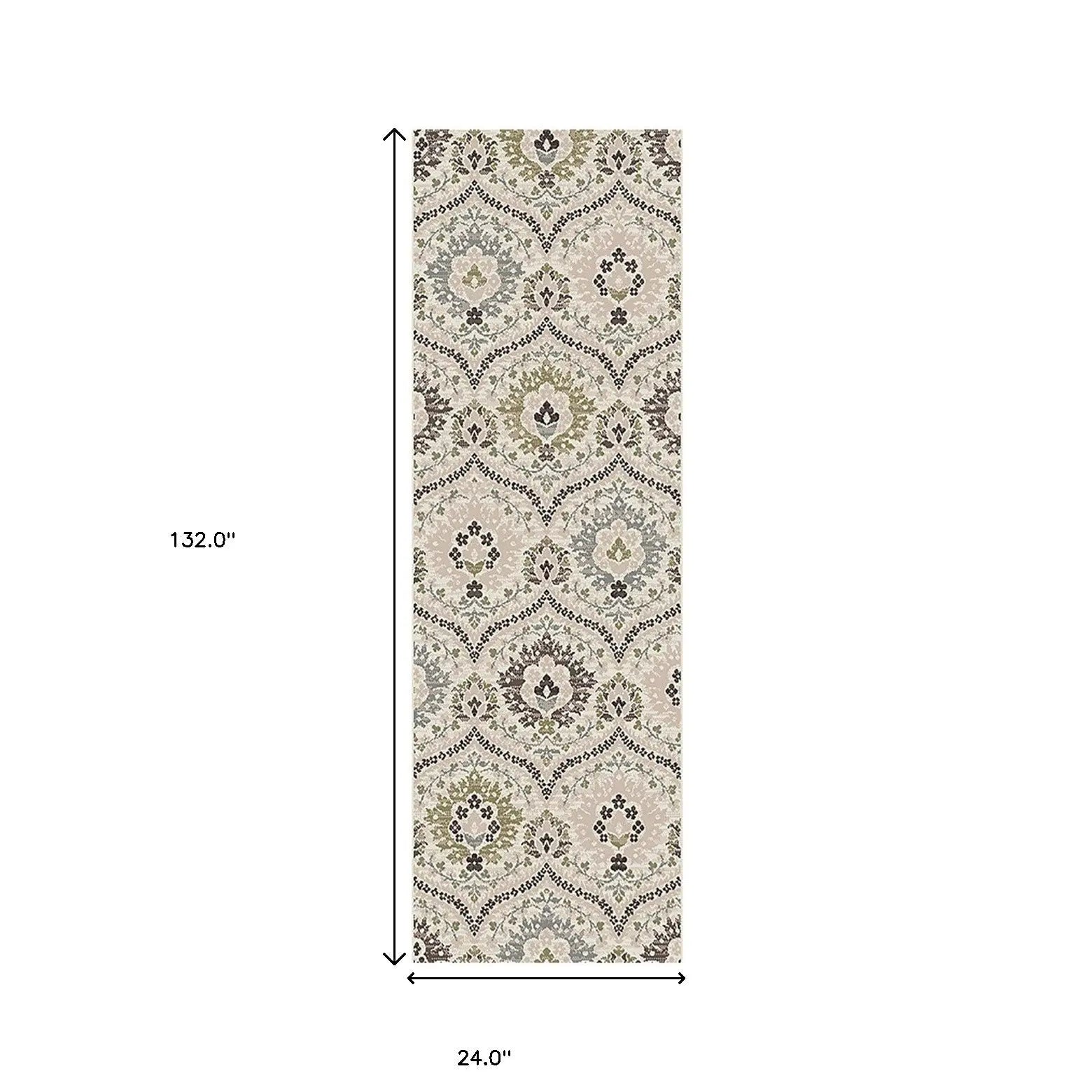 11' Black Ivory And Gray Floral Runner Rug Homeroots Home Decor
