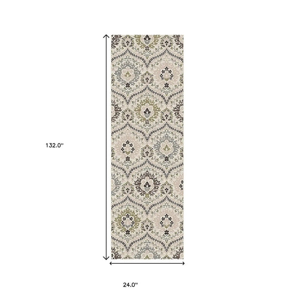 11' Black Ivory And Gray Floral Runner Rug Homeroots Home Decor