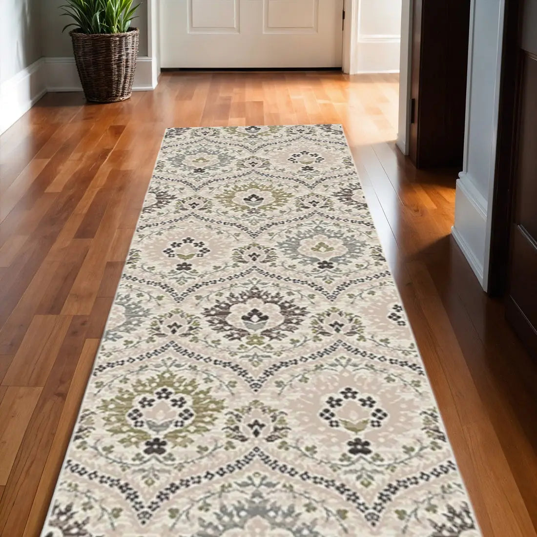 11' Black Ivory And Gray Floral Runner Rug Homeroots Home Decor
