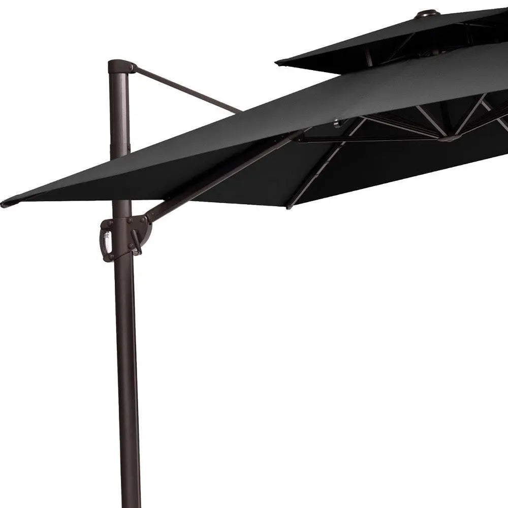 11' Black Polyester Round Tilt Cantilever Patio Umbrella With Stand Homeroots Outdoor