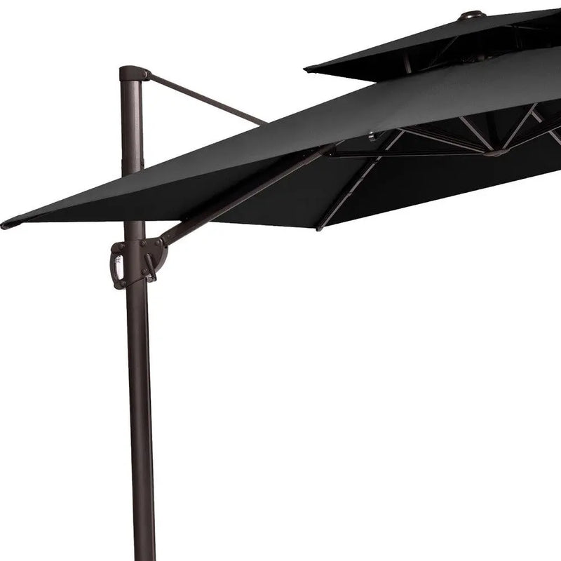 11' Black Polyester Round Tilt Cantilever Patio Umbrella With Stand Homeroots Outdoor