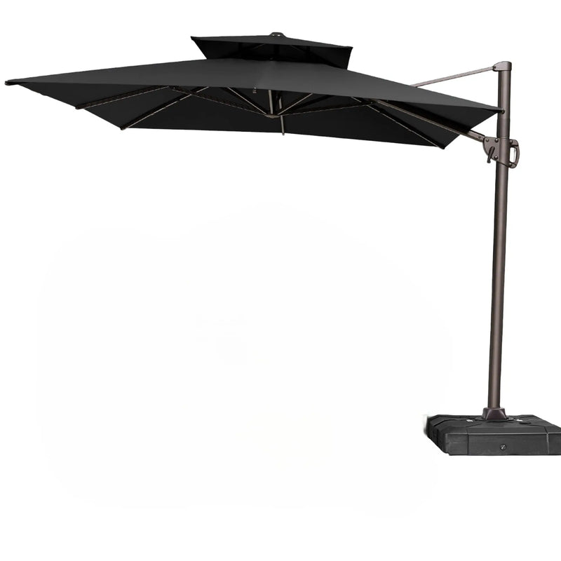 11' Black Polyester Round Tilt Cantilever Patio Umbrella With Stand Homeroots Outdoor