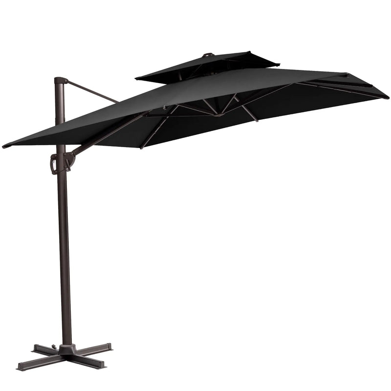 11' Black Polyester Round Tilt Cantilever Patio Umbrella With Stand Homeroots Outdoor