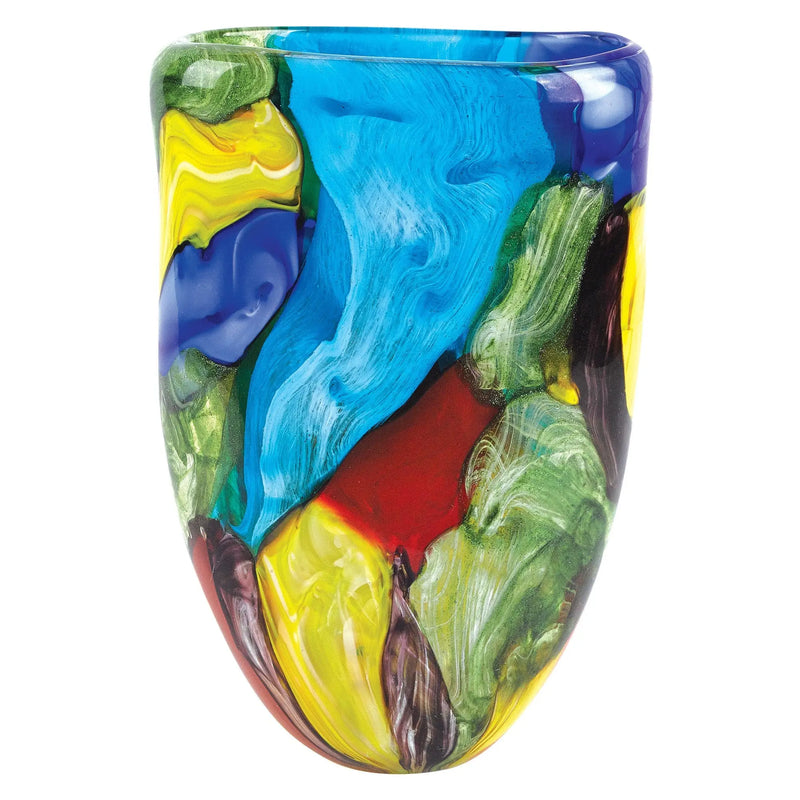 11" Blue Green Red And Yellow Cylinder Murano Glass Table Vase Homeroots Home Decor