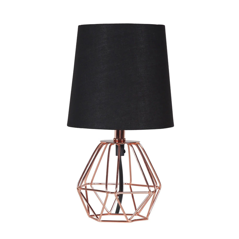 11" Copper Bedside Table Lamp With Black Empire Shade Homeroots Lighting