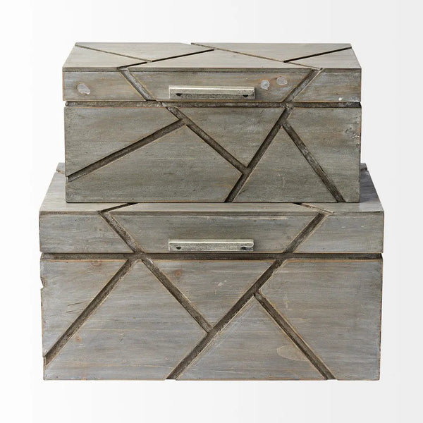 11" Gray Solid Wood Box With Lid Homeroots Office