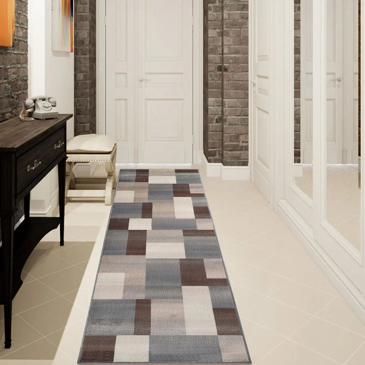 11' Gray Tan And Brown Patchwork Runner Rug Homeroots Home Decor