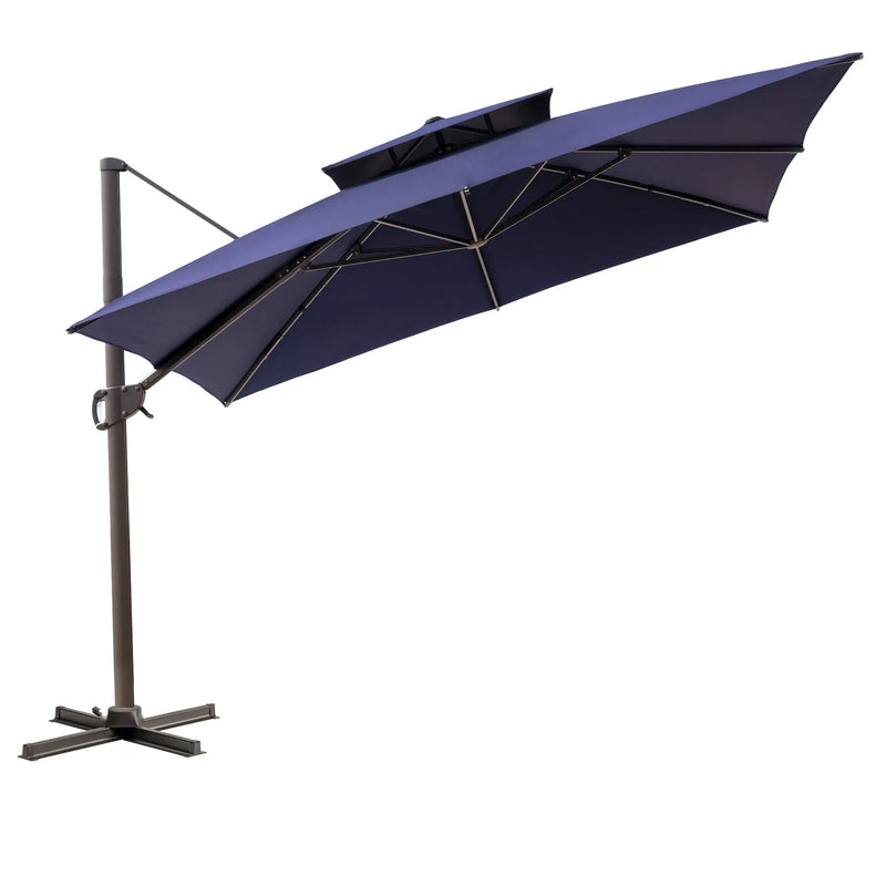11' Navy Blue Polyester Round Tilt Cantilever Patio Umbrella With Stand Homeroots Outdoor