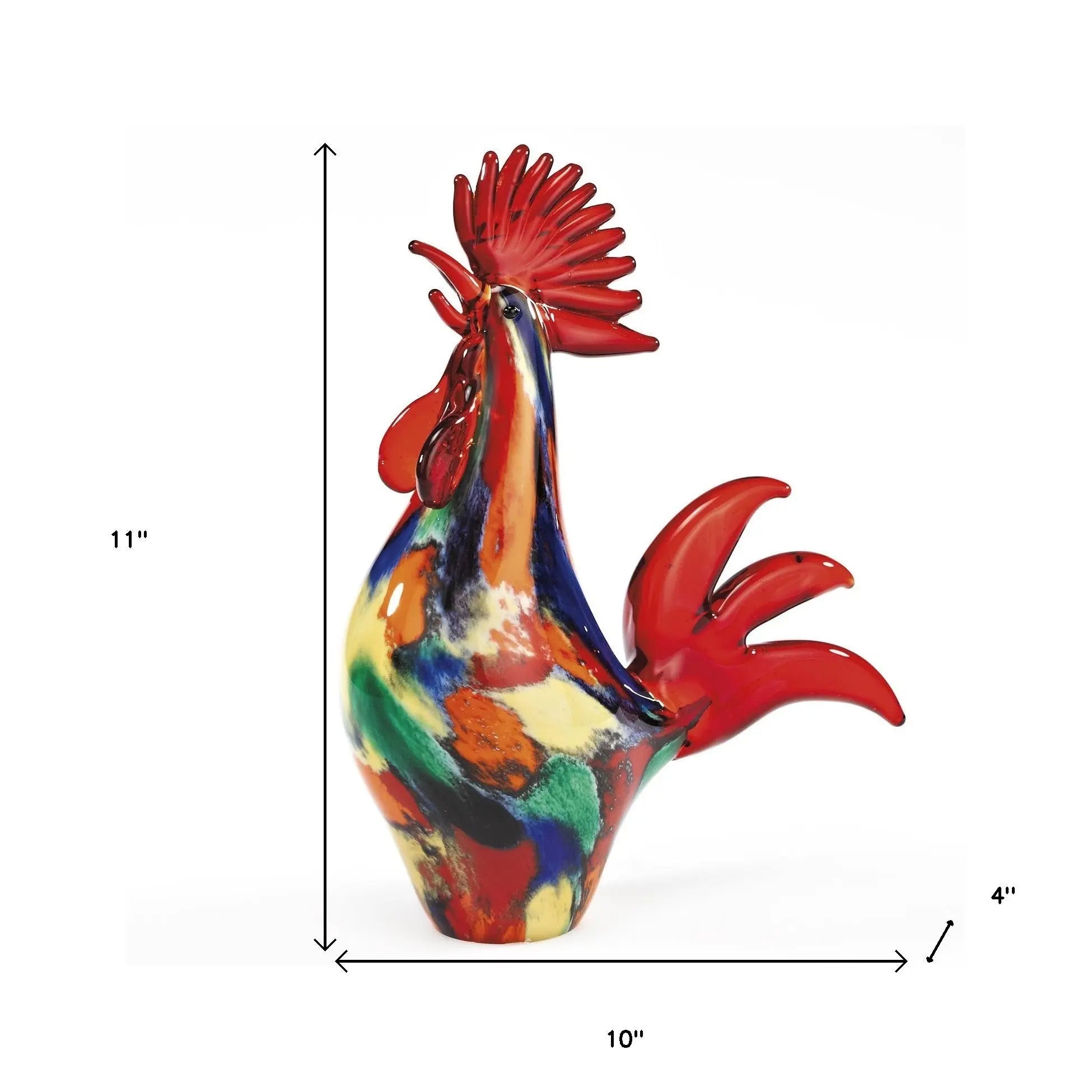 11" Red Murano Glass Rooster Figurine Tabletop Sculpture Homeroots Home Decor