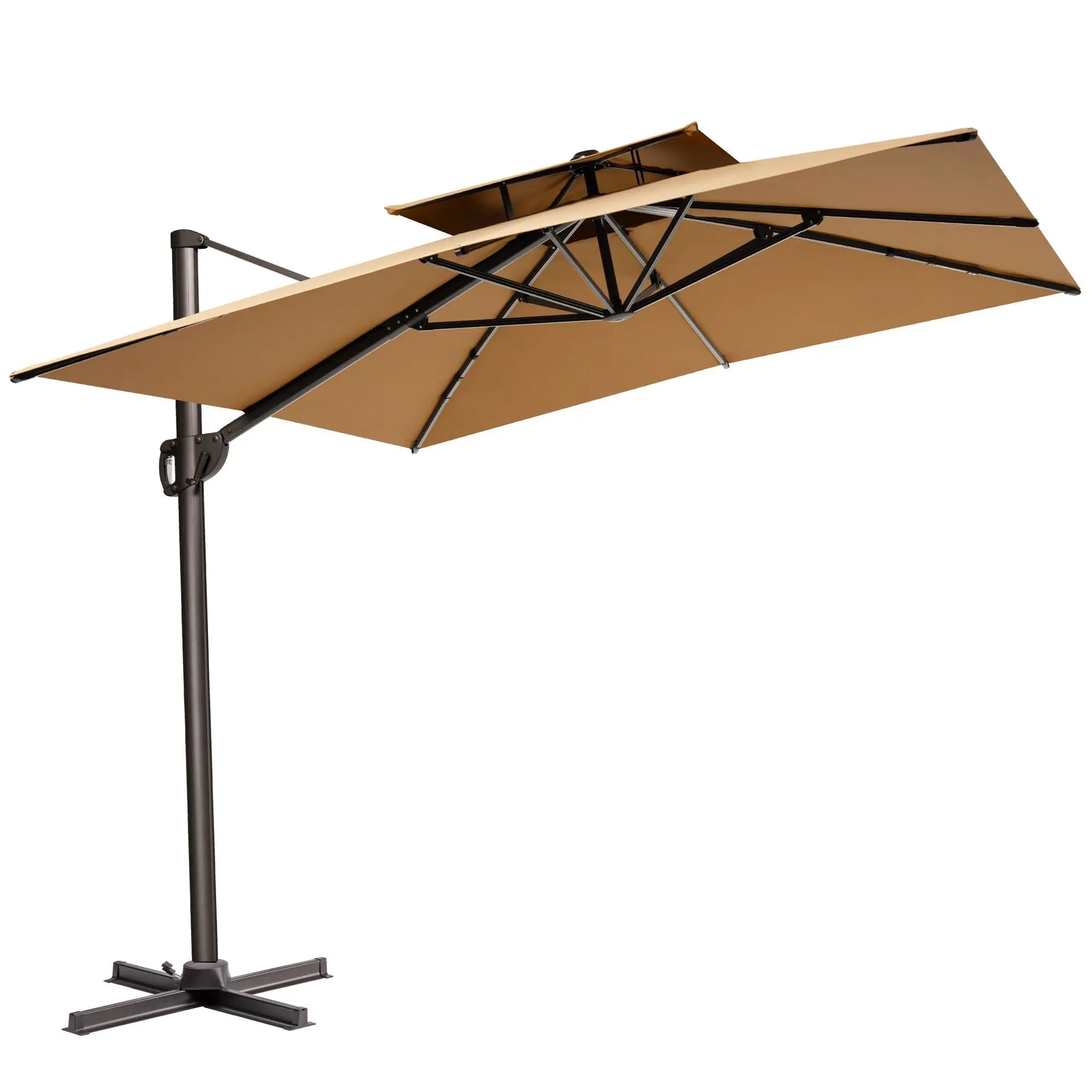11' Tan Polyester Round Tilt Cantilever Patio Umbrella With Stand Homeroots Outdoor