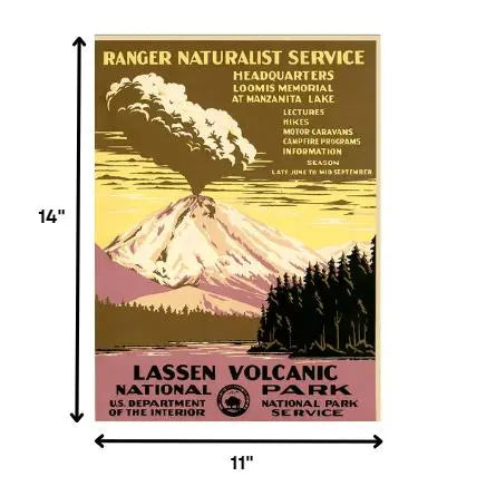 11" X 14" Lassen Volcanic National Park Vintage Travel Poster Wall Art Homeroots Home Decor