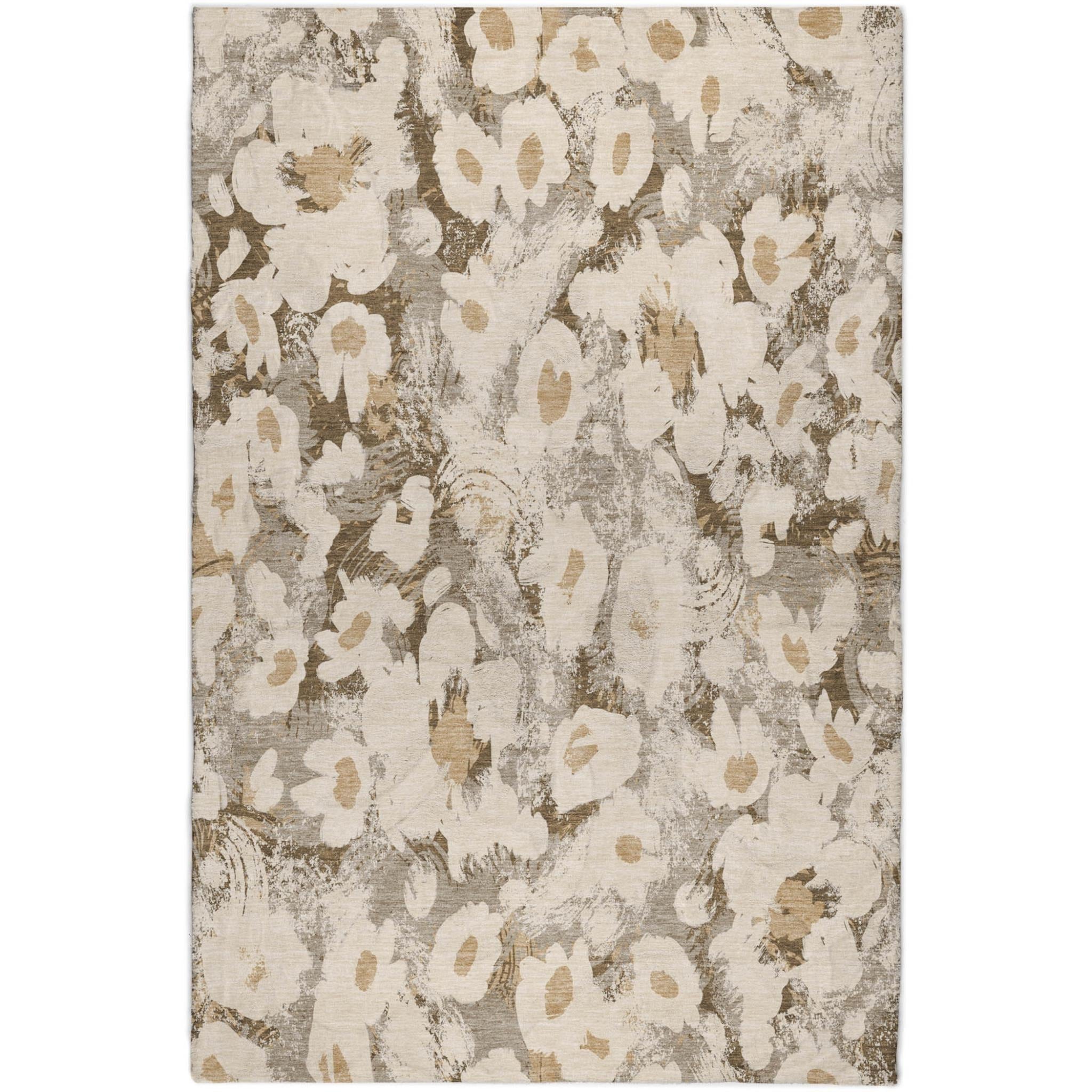 3' X 5' Khaki And Brown Floral Shag Washable Area Rug With UV Protection - Home & Garden