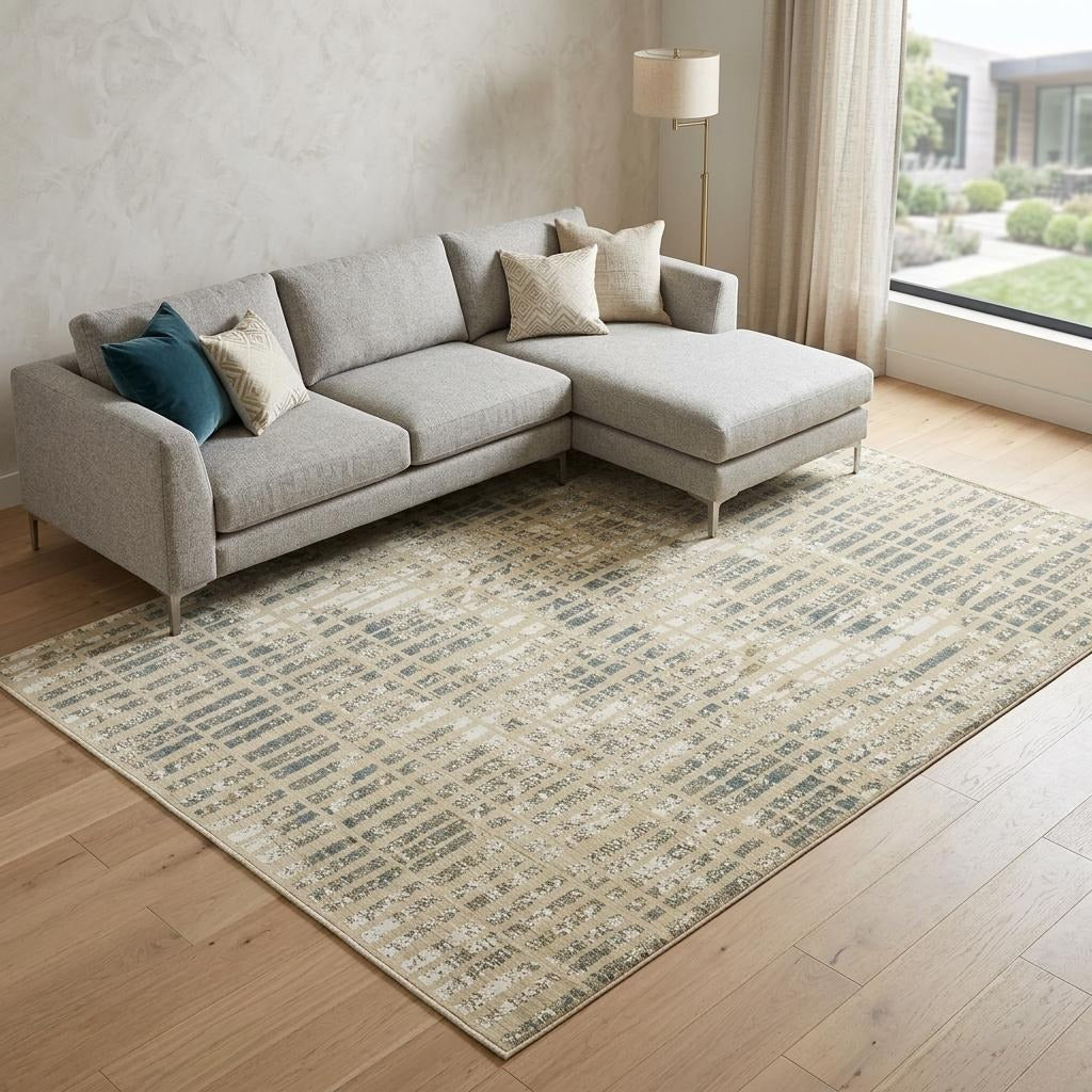 10' X 13' Beige And Blue Geometric Area Rug - Home & Garden