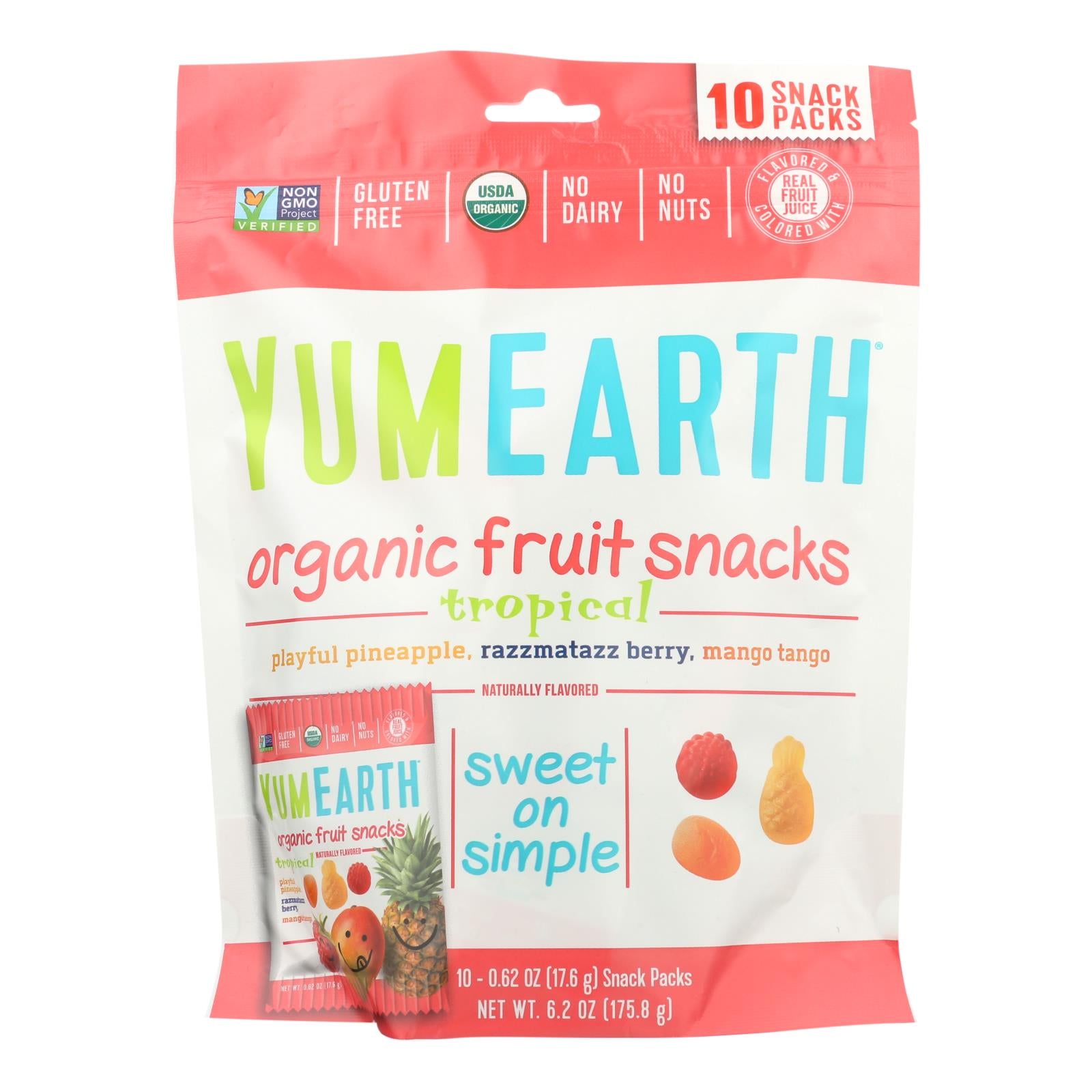 Yummyearth Organic Tropical Fruit Snacks - Case Of 12 - 6.2 Oz - GreatEagleInc