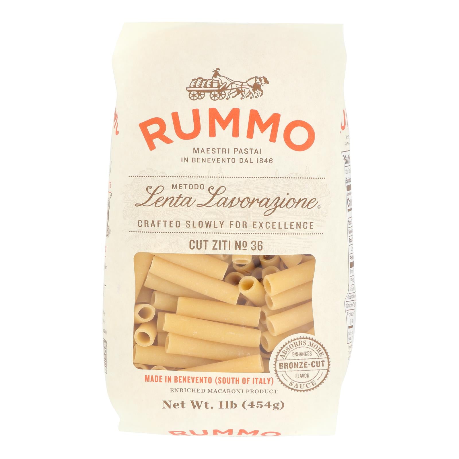 Rummo - Pasta Cut Ziti - Case Of 12-1 Lb - GreatEagleInc