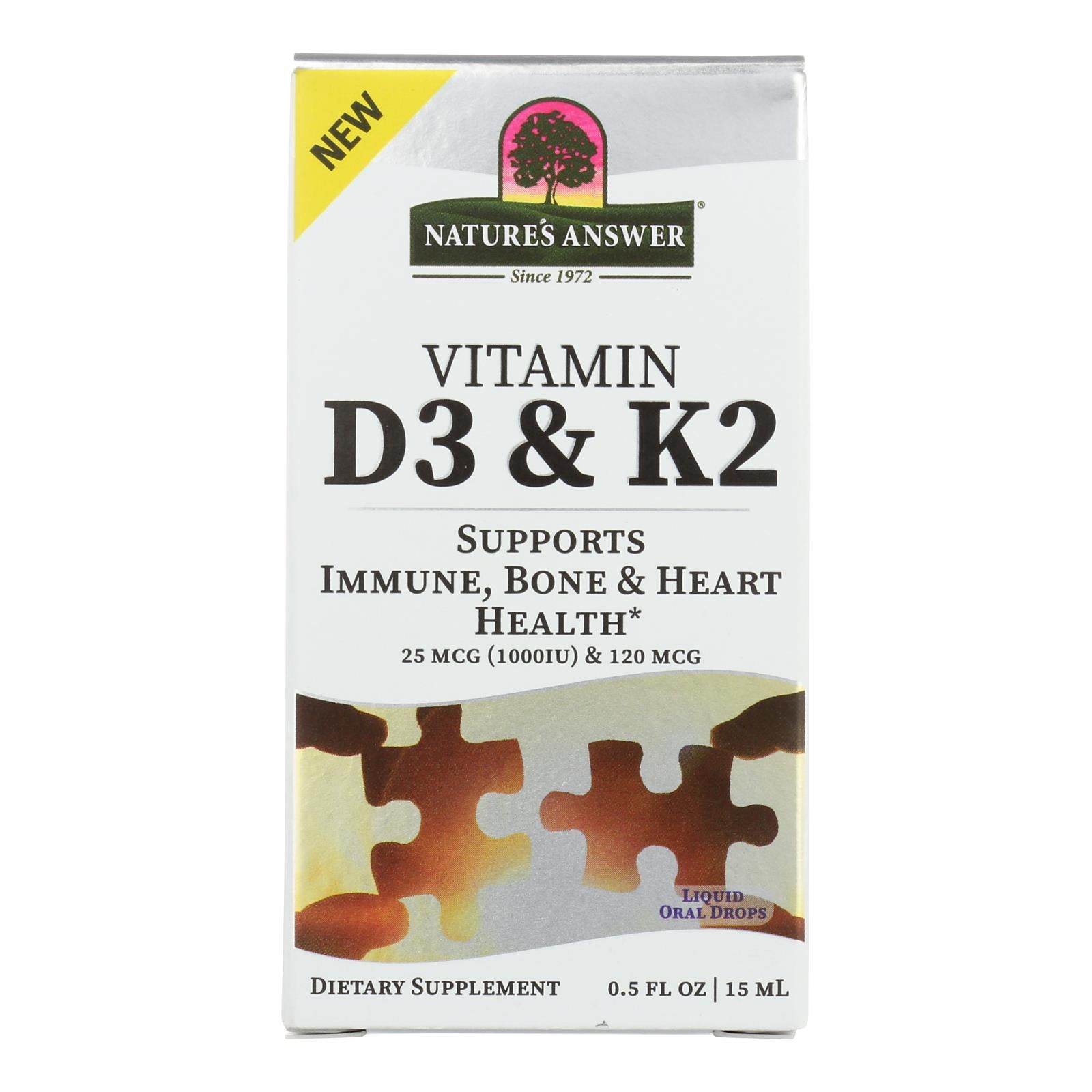 Nature's Answer - Vitamin D3 & K2 Drops - 1 Each-.5 Fz - Home & Garden