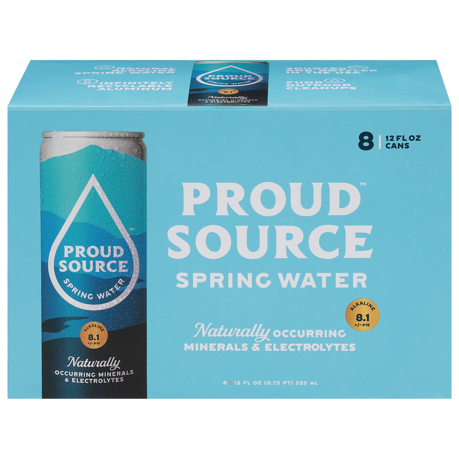Proud Source - Water Spring Alk Ph 8.1 - Case Of 3-8/12 Fz - GreatEagleInc