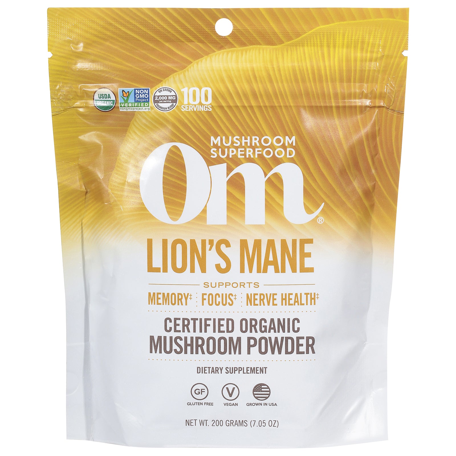 Om - Lion's Mane Organic Powder 200gr - 1 Each -7.05 Oz - GreatEagleInc